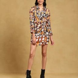 Label Ritu Kumar Brown Printed Wrap Dress-picture-10