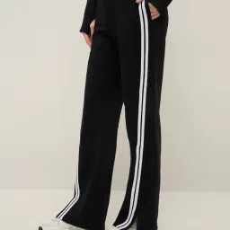 studiofit women Studiofit by Westside Black Striped High-Rise Cotton Blend Track Pants image 1