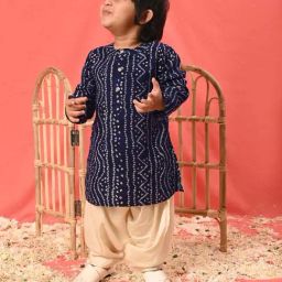 VASTRAMAY Boys Navy Printed Full Sleeves Kurta Sets-picture-38