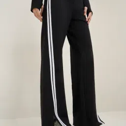 studiofit women Studiofit by Westside Black Striped High-Rise Cotton Blend Track Pants image 4