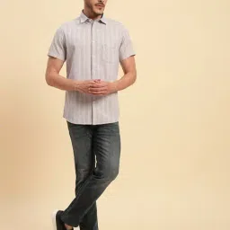 Cantabil Purple Cotton Regular Fit Striped Casual Shirt image 5