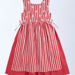 Utsa Kids by Westside Red Striped Cotton-Blend A-Line Dress-picture-20