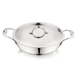 Prabha Stainless Steel Silver Tri-Ply Kadhai Prima Flat Bottom Cookware Kadhai, 4.3L, 28CM-image-60