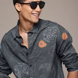 WROGN Pure Cotton Opaque Printed Oversized Casual Shirt-image-74
