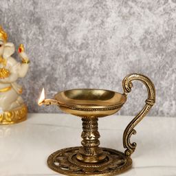 CraftVatika Gold-Toned Handmade Oil Lamp Showpiece-picture-37