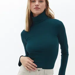 Colorchakra Women High Neck Ribbed Cotton Fitted Top-picture-35