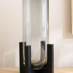 Home Centre Alloy Demi Glass Vase With Wooden Base-image-55