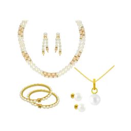 Sri Jagdamba Pearls White & Peach Alloy Necklace Set Combo-picture-4