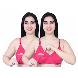 Elite Mom Pack Of 2 Solid Maternity Nursing Bras - Pink-picture-36