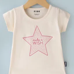 Fido Single Jersey Knit Half Sleeves Top Heart Print - Cream-picture-20