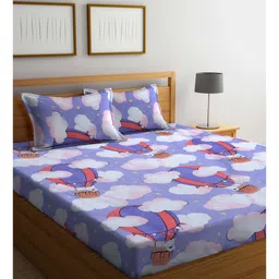 Klotthe Multicolor Cartoon Characters 300 TC Cotton Blend Fitted Double Bedsheet with 2 Pillow Covers-picture-28