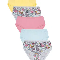 Charm n Cherish Cotton Pack Of 5 Solid & Unicorn Printed Panties - Blue Pink & Yellow image 1