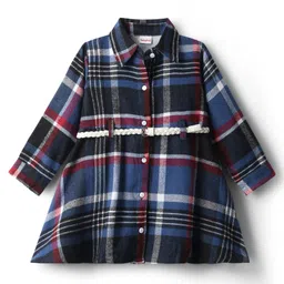 Babyhug Cotton Woven Full Sleeves Checkered Shirt Dress with Belt - Multicolor image 1