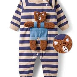 Mark & Mia Knit Full Sleeves Fleece Fabric Winter Wear Striped Romper With Bear Applique - Blue-picture-16