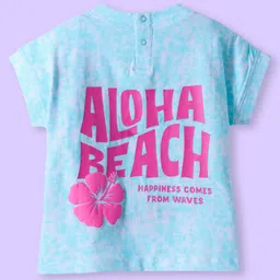 BABYHUG Cotton Knit Half Sleeves T-Shirt with Aloha Beach Text Print - Light Blue image 2