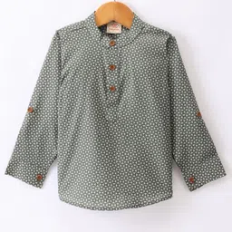 Rikidoos Full Sleeves Abstract Printed Kurta Style Shirt - Olive Green image 2