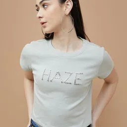 Ginger by Lifestyle Women Typography Embellished Cotton T-shirt-image-61