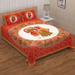 MILAAV Orange Ethnic Motifs 144 TC King Bedsheet with 2 Pillow Covers-picture-20