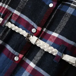 Babyhug Cotton Woven Full Sleeves Checkered Shirt Dress with Belt - Multicolor image 4