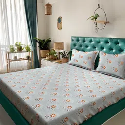 Klotthe Grey & Orange Floral Printed 400 TC Cotton King Bedsheet Set 2.50 m x 2.25 m-image-86