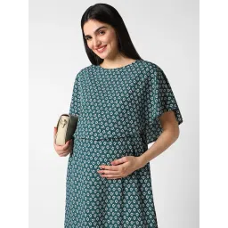 Mystere Paris Peacock Green Printed Comfy Maternity Dress image 2