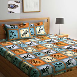 Arrabi Pack of 2 White & Yellow Floral 300 TC 2 King Bedsheet with 4 Pillow Covers-picture-0