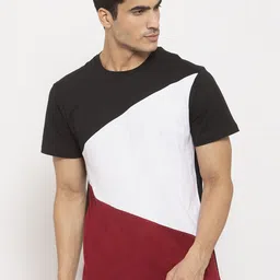 DOOR74 Men White & Black Colourblocked Round Neck T-shirt-picture-36
