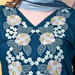 KALINI Women Floral Embroidered Thread Work Kurta with Trousers & Dupatta image 4