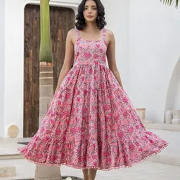 CORSICA Women Floral Printed Shoulder Straps Fit & Flare Midi Dress-image-45
