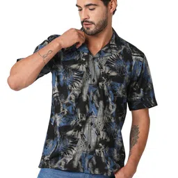 HERE&NOW Men Classic Fit Cuban Collar Floral Printed Casual Shirt-picture-35