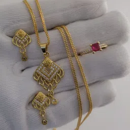 V.K.PAYAL.JEWELLERY Gold-Plated Artificial Stones Studded Pendant Set With Finger Ring-image-30