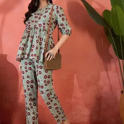 Sangria Floral Printed Pure CottonTop & Trouser Co-Ords image 2