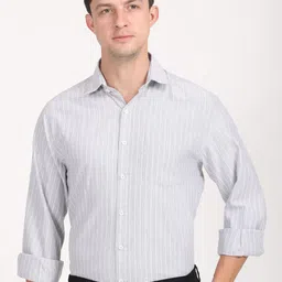 Copperline Men Comfort Spread Collar Vertical Striped Cotton Formal Shirt-image-20