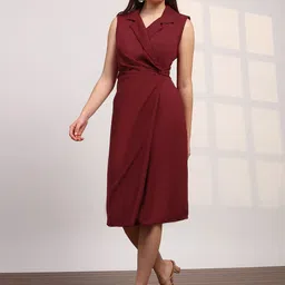 Globus Notch Lapel Collar Pleated Detail Formal Midi Blazer Dress-picture-27