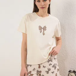 Trendyol ok Renkli Women Printed Pure Cotton Night suit-image-3