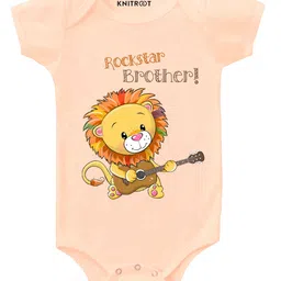 KNITROOT Half Sleeves Rockstar Brother Print Onesie - Peach-picture-29