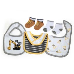 Baby Moo Construction Trucks Print Set Of 3 Bibs With 2 Pair Of Socks - Multi Color-picture-3