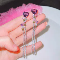 Jewels Galaxy Silver-Plated American Diamond Studded Heart Shaped Drop Earrings-image-81