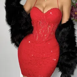 StyleCast Red Lace Embellished Mini Party Dress image 1