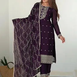 LIVIX Women Ethnic Motifs Embroidered Regular Thread Work Kurta with Trousers & With Dupatta-picture-35