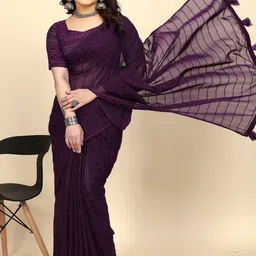 K 5 Fashion Striped Pure Chiffon Saree-picture-29