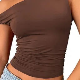 StyleCast Women Solid One Shoulder Crop Top image 1