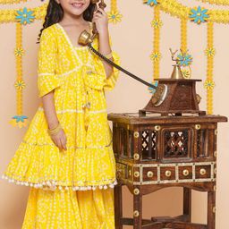 Little Zing Girls Bandhani Printed Pure Cotton Kurta With Sharara Set-picture-36