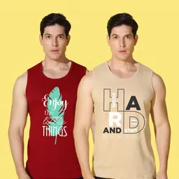 WOOSTRO Men Pack of 2 Typography Printed Round Neck Cotton Slim Fit T-shirts image 4