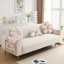 HOKIPO Beige & Pink Printed Polyester 2 Piece Sofa Armrest Cover With Pockets-image-59