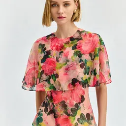 COVER STORY Floral Print Cape Sleeve Chiffon Top-picture-27
