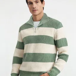 Trendyol Men Striped Mock Collar Long Sleeves Pullover-image-25