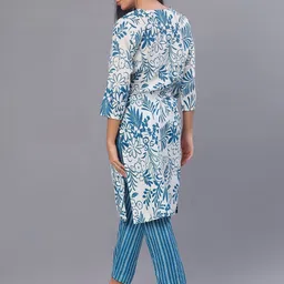 V-Mart Women Floral Printed Regular Thread Work Pure Cotton Kurta with Trousers image 5