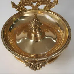 Exotic India Gold Toned Brass Deepak (Lamp) with Jali-image-80