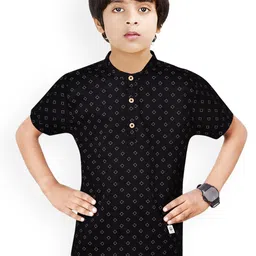 MADE IN THE SHADE Boys Geometric Printed Band Collar Pure Cotton Short Kurta-picture-45